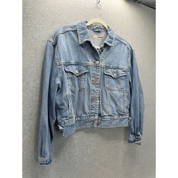 TOPSHOP MOTO MEDIUM WASH WOMEN'S DENIM TRUCKER JEAN JACKET Sz US 6 INNER POCKETS - Picture 2 of 13